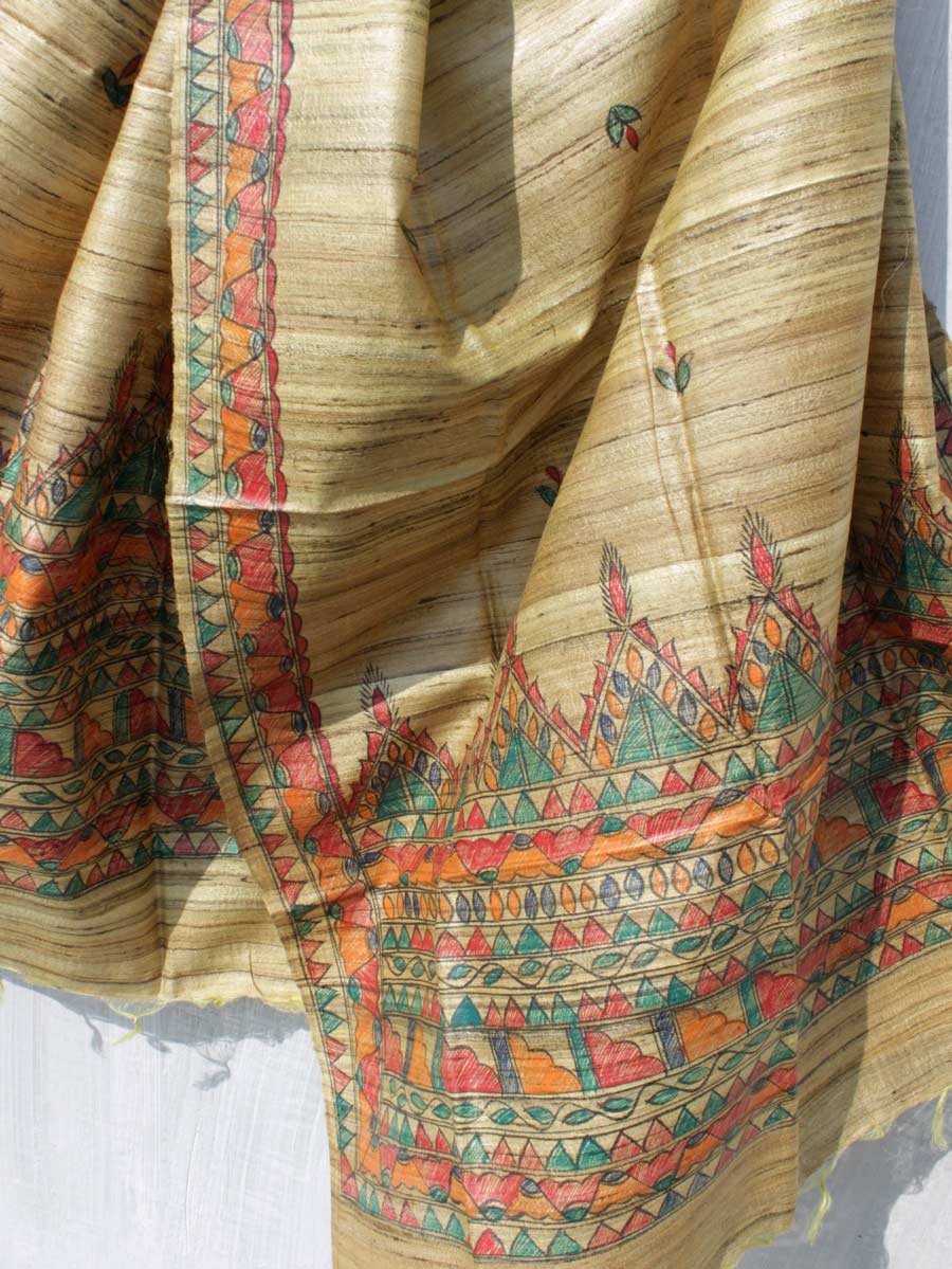 Greenish-Brown-madhubani-pure-ghicha-silk-dupatta Greenish-Brown-madhubani-pure-ghicha-silk-dupatta at Shilphaat.com