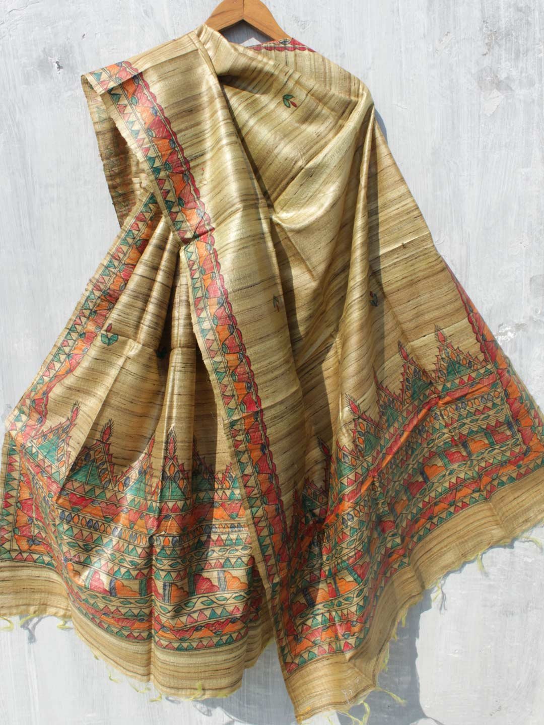 Greenish-Brown-madhubani-tasar-silk-dupatta Greenish-Brown-madhubani-tasar-silk-dupatta