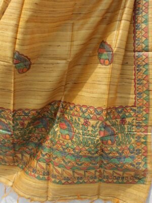 Yellow-Brown-madhubani-pure-ghicha-silk-dupatta