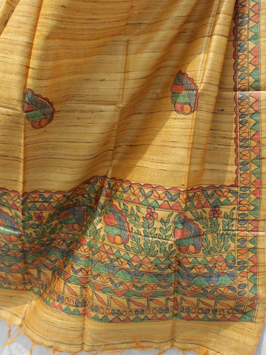 Yellow-Brown-madhubani-pure-ghicha-silk-dupatta Yellow-Brown-madhubani-pure-ghicha-silk-dupatta