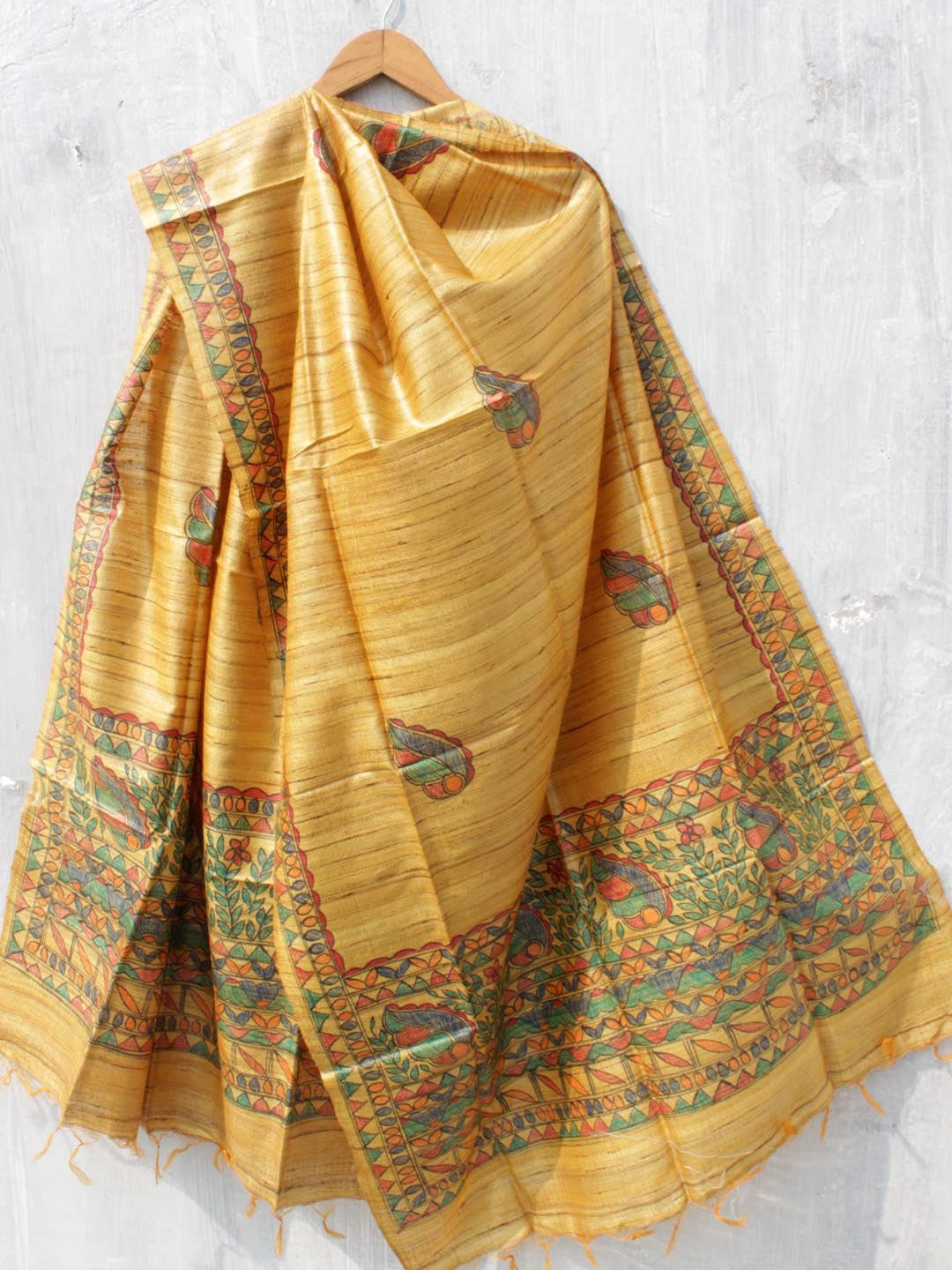 Yellow-Brown-madhubani-tasar-silk-dupatta-Shilphaat Yellow-Brown-madhubani-tasar-silk-dupatta-Shilphaat