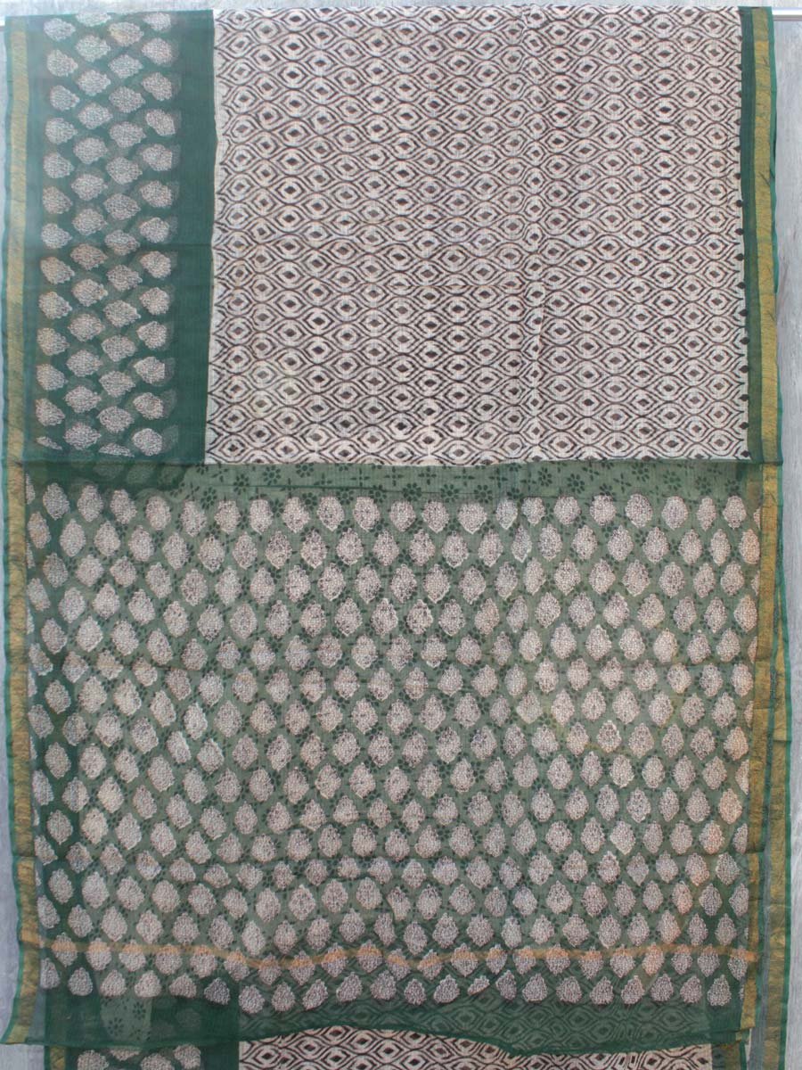 Black,-white-Green-bagru-printed-Kota-cotton-saree Black,-white-Green-bagru-printed-Kota-cotton-saree at Shilphaat.com