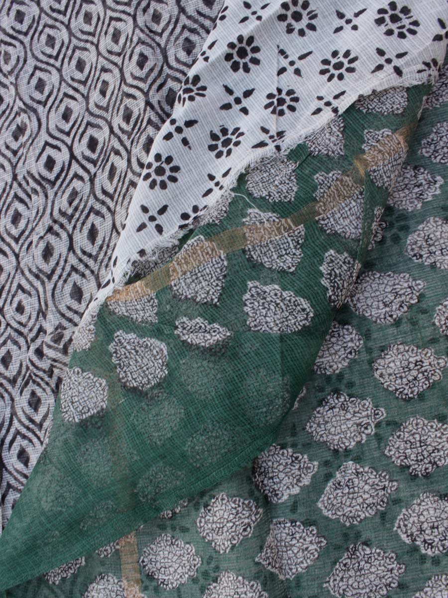 Black,-white-green-block-printed-Kota-doria-sari-Shilphaat Black,-white-green-block-printed-Kota-doria-sari-Shilphaat