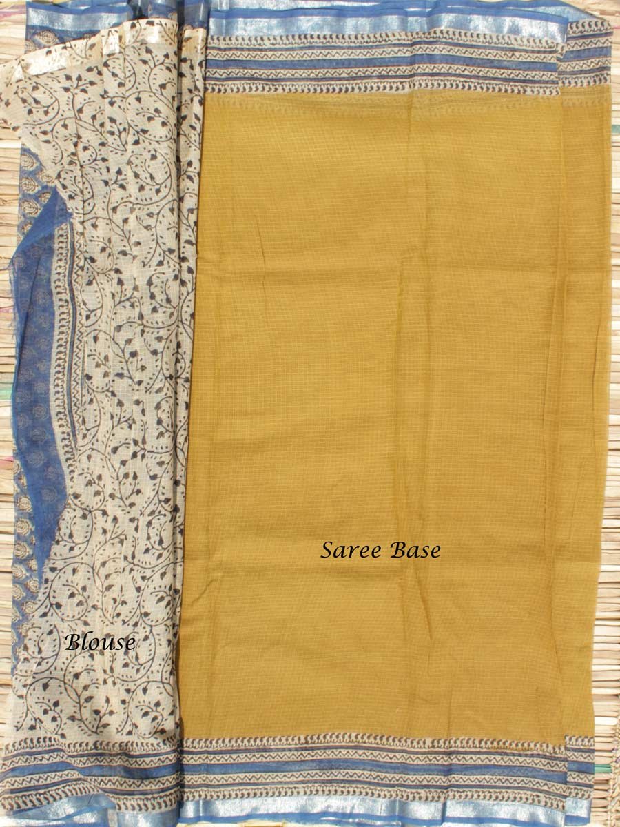 Blue-and-Heen-Green-block-printed-Kota-cotton-sari Blue-and-Heen-Green-block-printed-Kota-cotton-sari