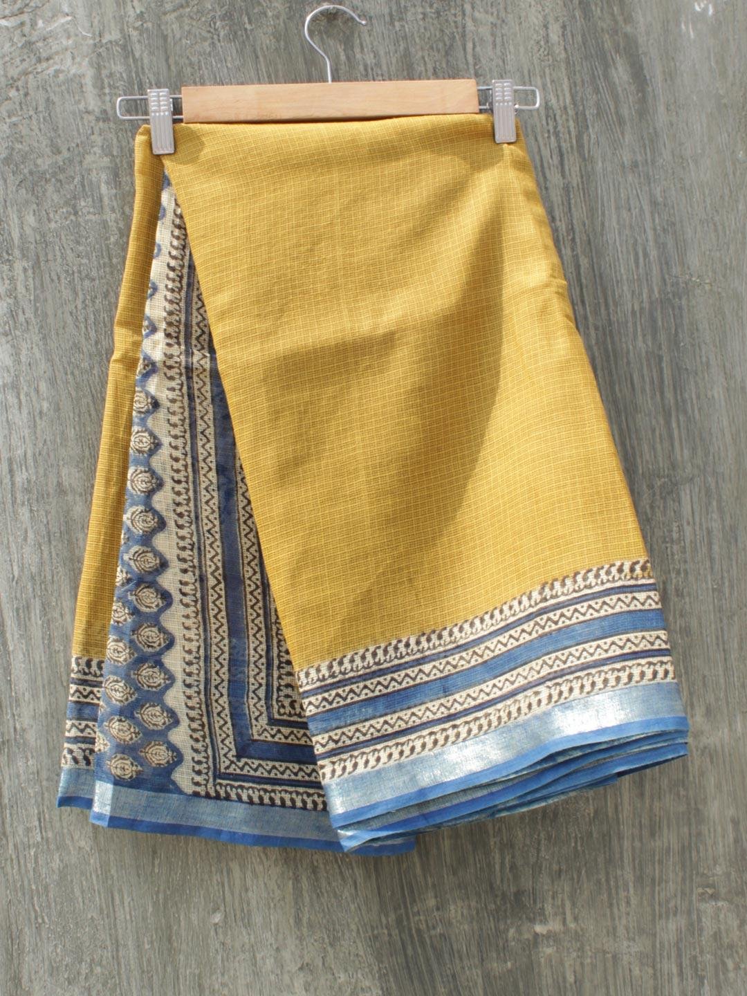 Blue-and-Heena-green-block-printed-Kota-cotton-saree-Shilphaat Blue-and-Heena-green-block-printed-Kota-cotton-saree-Shilphaat