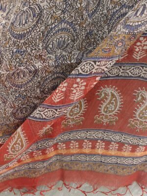 Blue-lotus-Bagru-printed-kota-doria-stole Shilphaat
