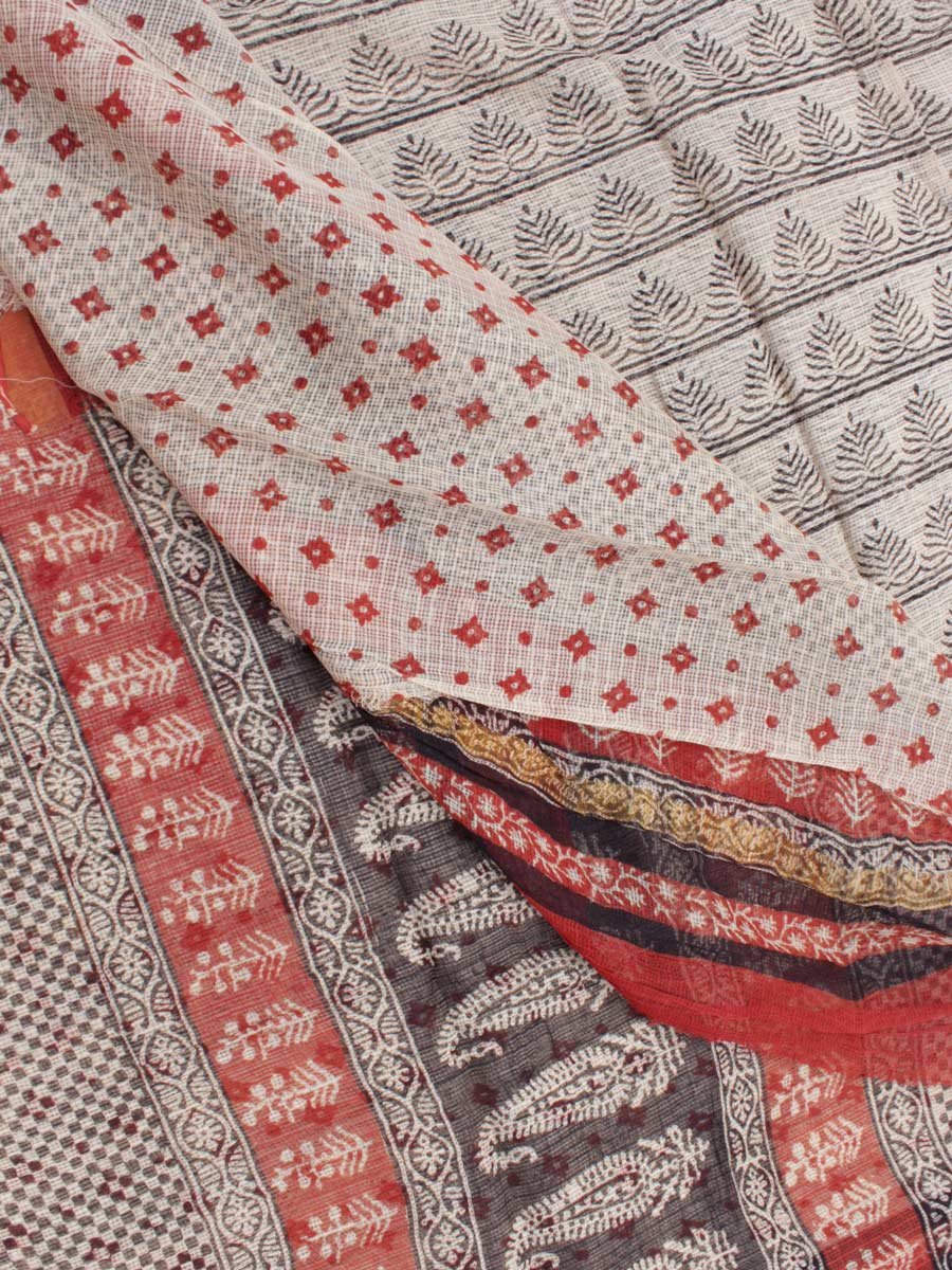 Off-white-and-Black--block-printed-Kota-doria-sari-Shilphaat Off-white-and-Black--block-printed-Kota-doria-sari-Shilphaat