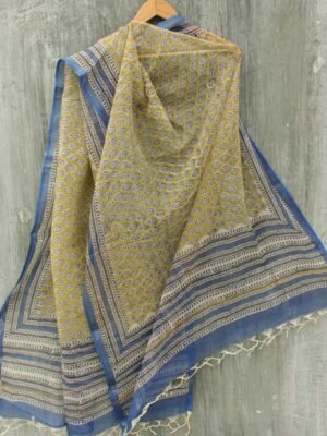 Yellowish-Green-Block-printed-kota-cotton-dupatta Shilphaat