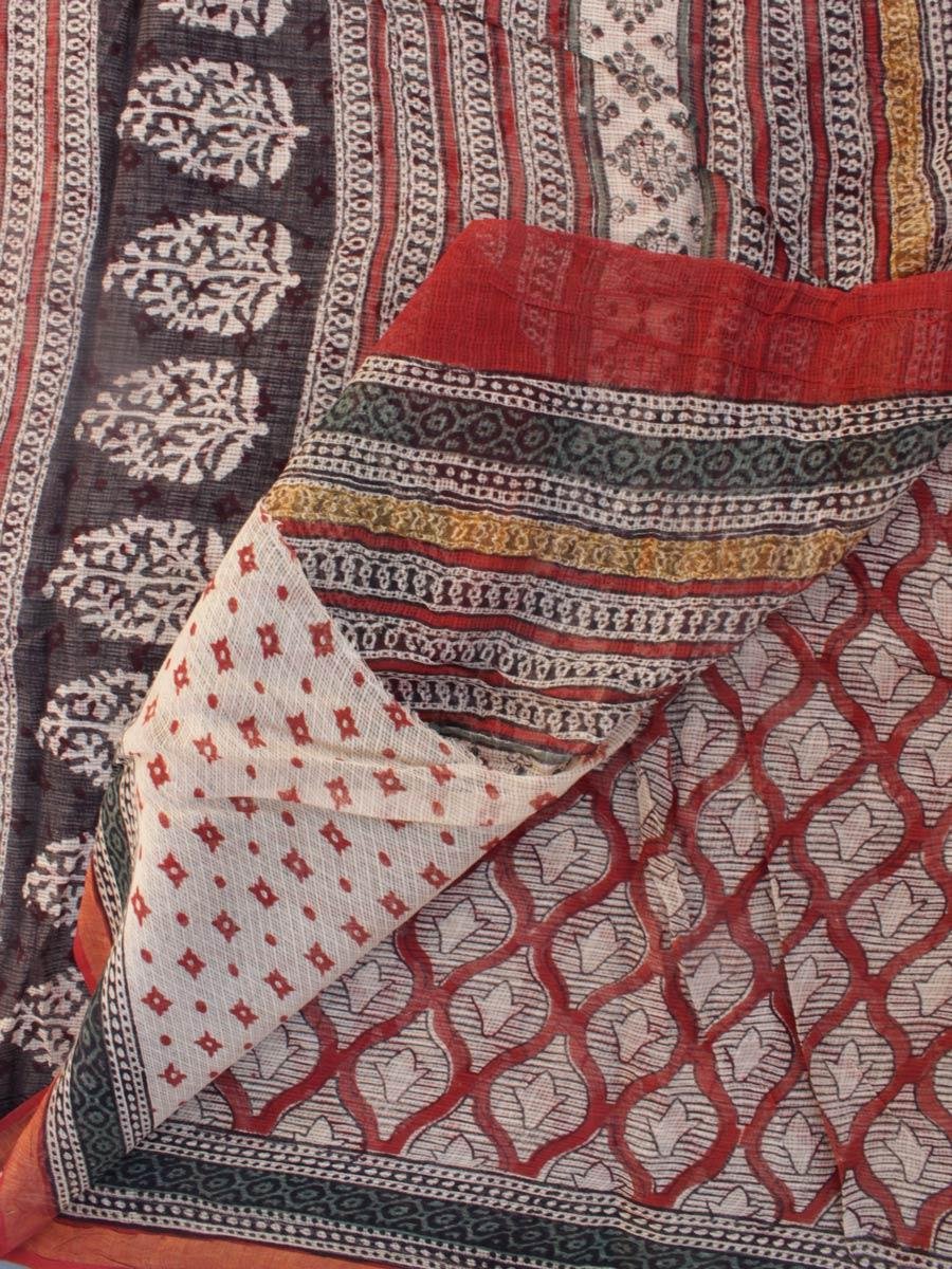 Dark-Red-and-Black-bagru-printed-Kota-cotton-sari Dark-Red-and-Black-bagru-printed-Kota-cotton-sari at Shilphaat.com