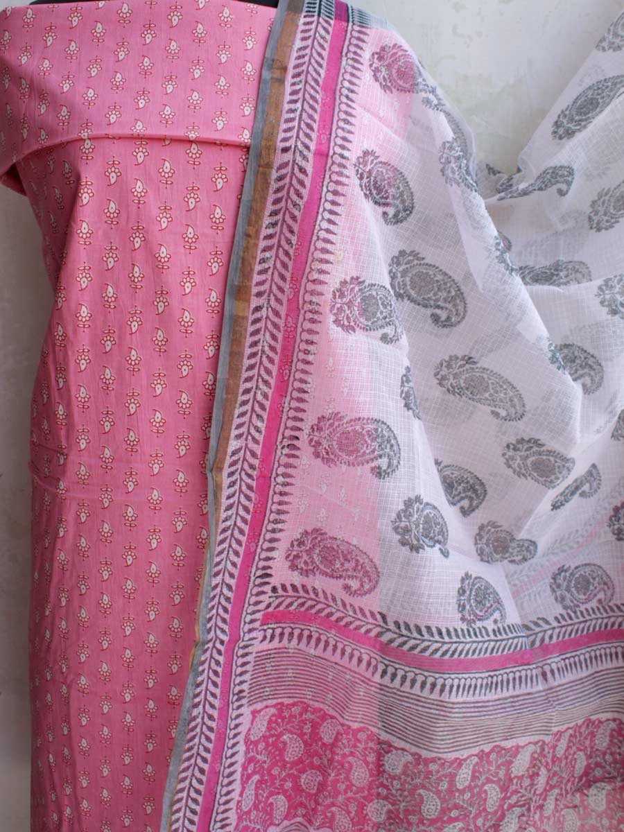 Pink-and-white-Cotton-kurta-kota-dupatta-set-Shilphaat Pink-and-white-Cotton-kurta-kota-dupatta-set-Shilphaat