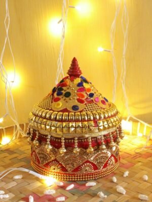 Sequins-red-velvet-lace wooden-Sindhora at Shilphaat.com