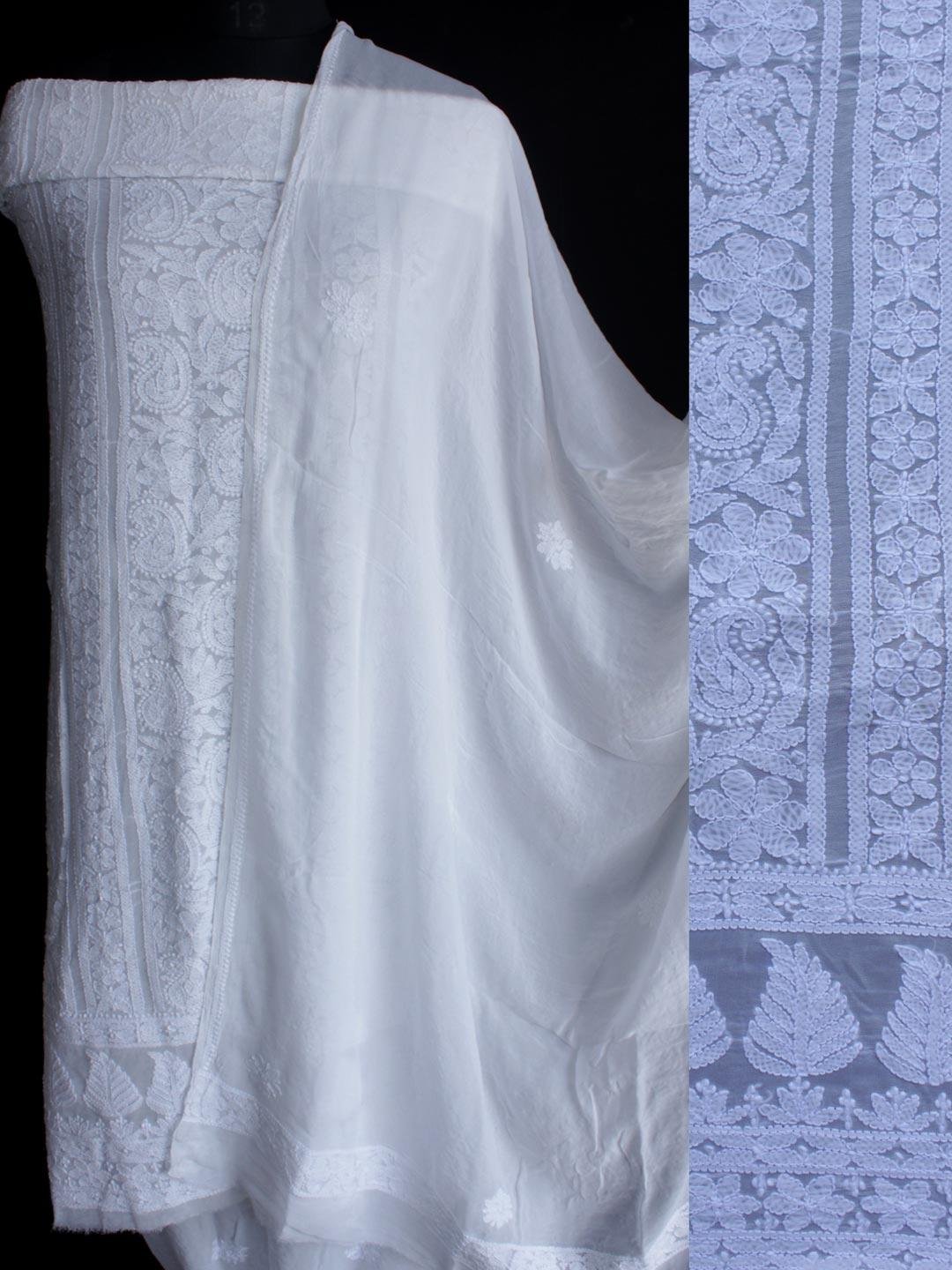 White-Viscose-chikankari-dress-material White-Viscose-chikankari-dress-material at Shilphaat.com