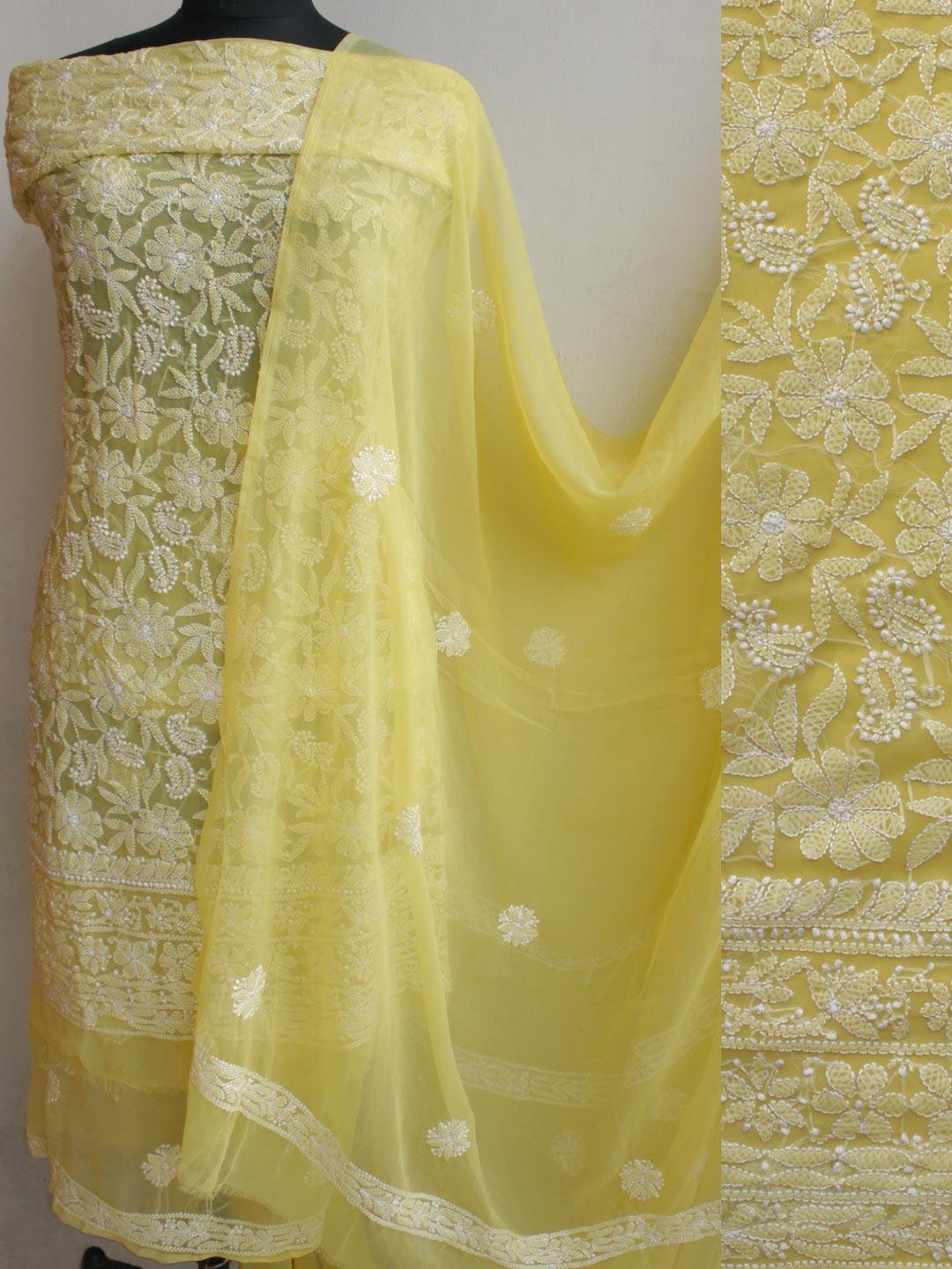 Light-Yellow-georgette-chikankari-3pc-dress-material Light-Yellow-georgette-chikankari-3pc-dress-material at Shilphaat.com