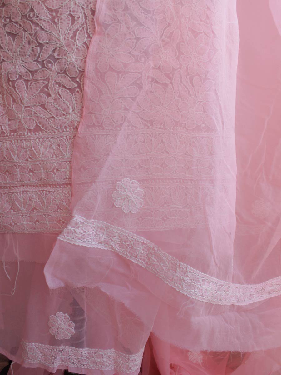 Pastel-Peach-georgette-chikankari-lucknowi-suit Pastel-Peach-georgette-chikankari-lucknowi-suit at Shilphaat.com