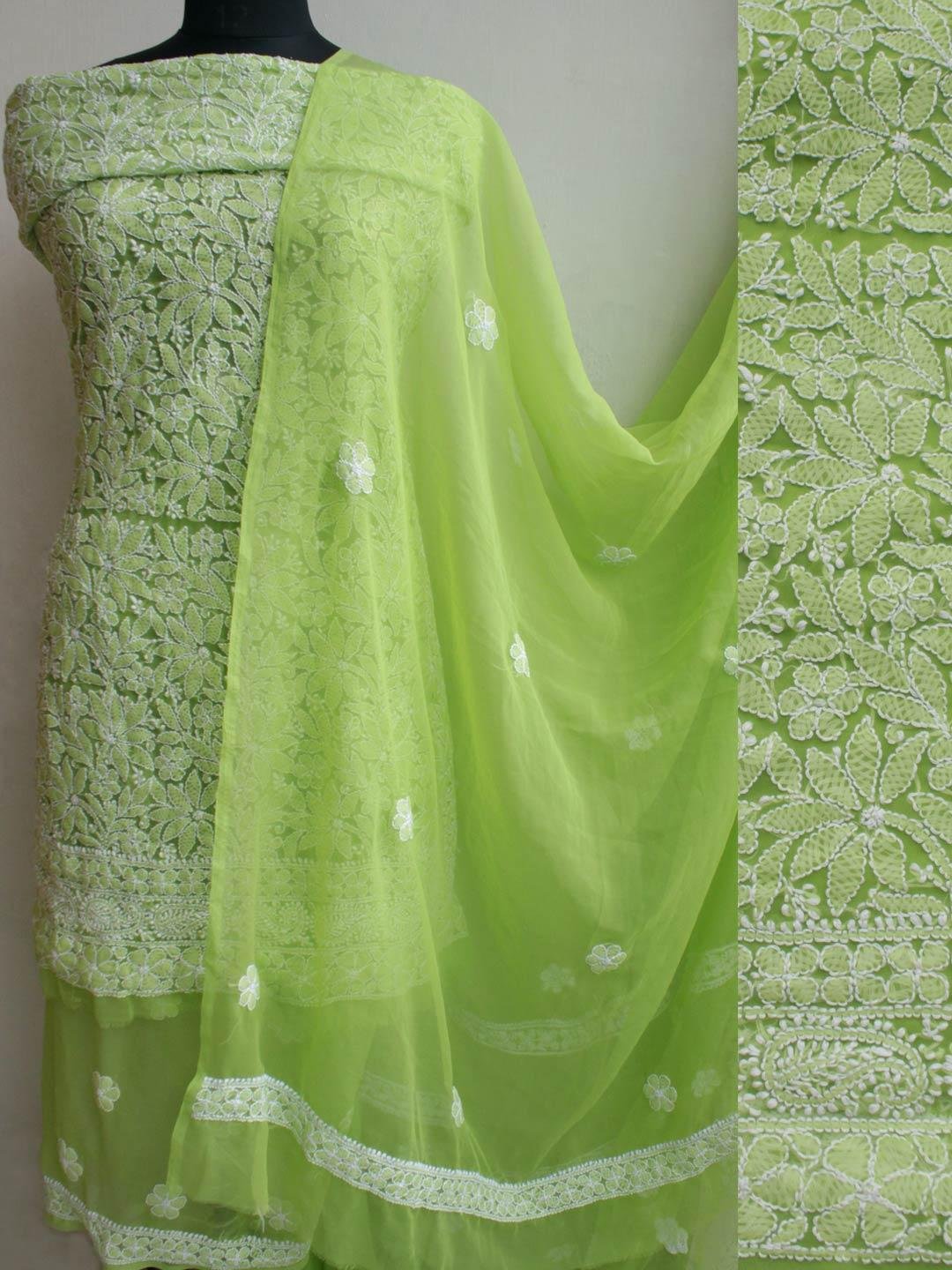 Apple-Green-georgette-chikankari-dress-material Apple-Green-georgette-chikankari-dress-material at Shilphaat.com