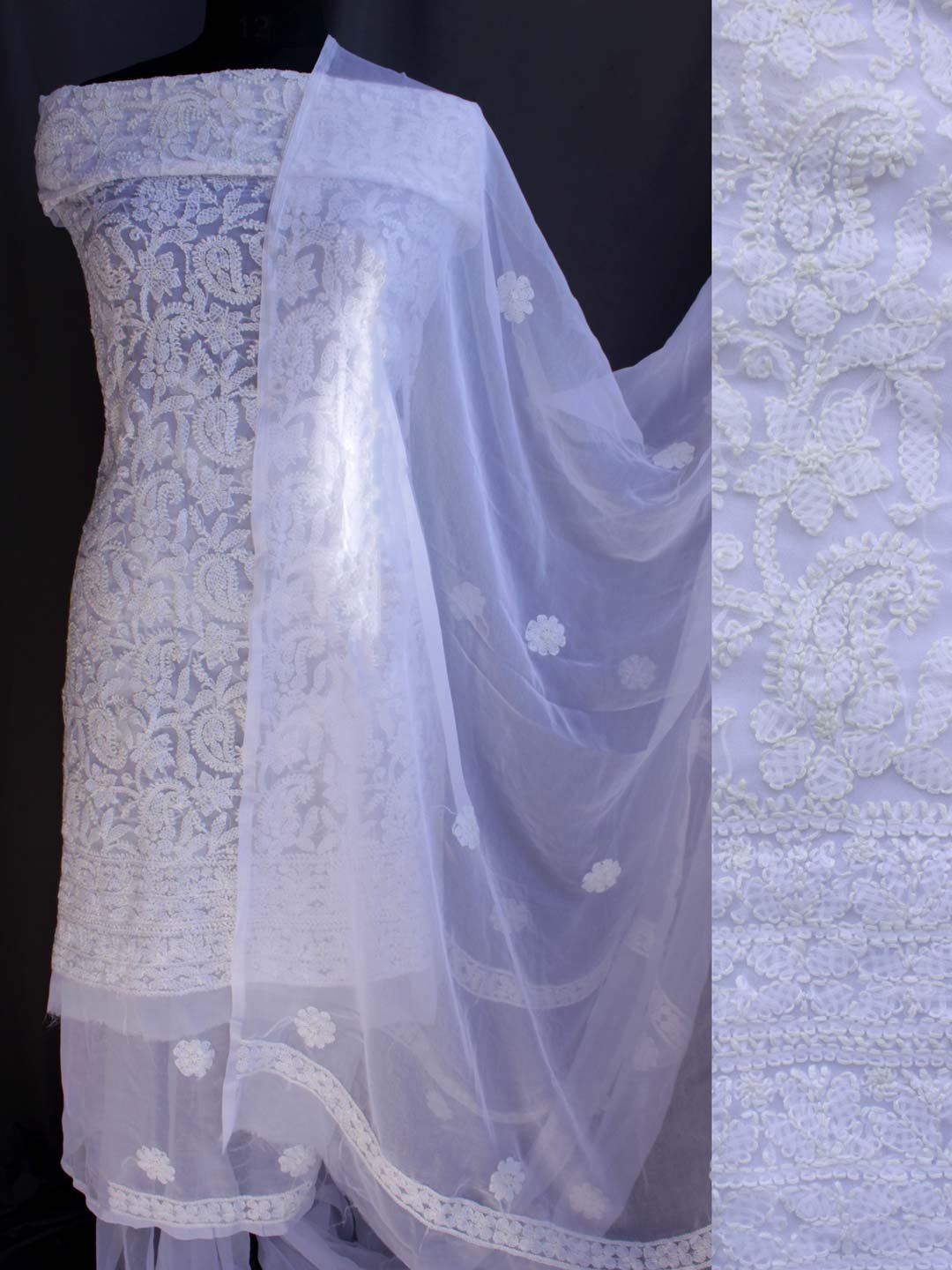 White-chikankari-georgette-dress-material White-chikankari-georgette-dress-material at Shilphaat.com