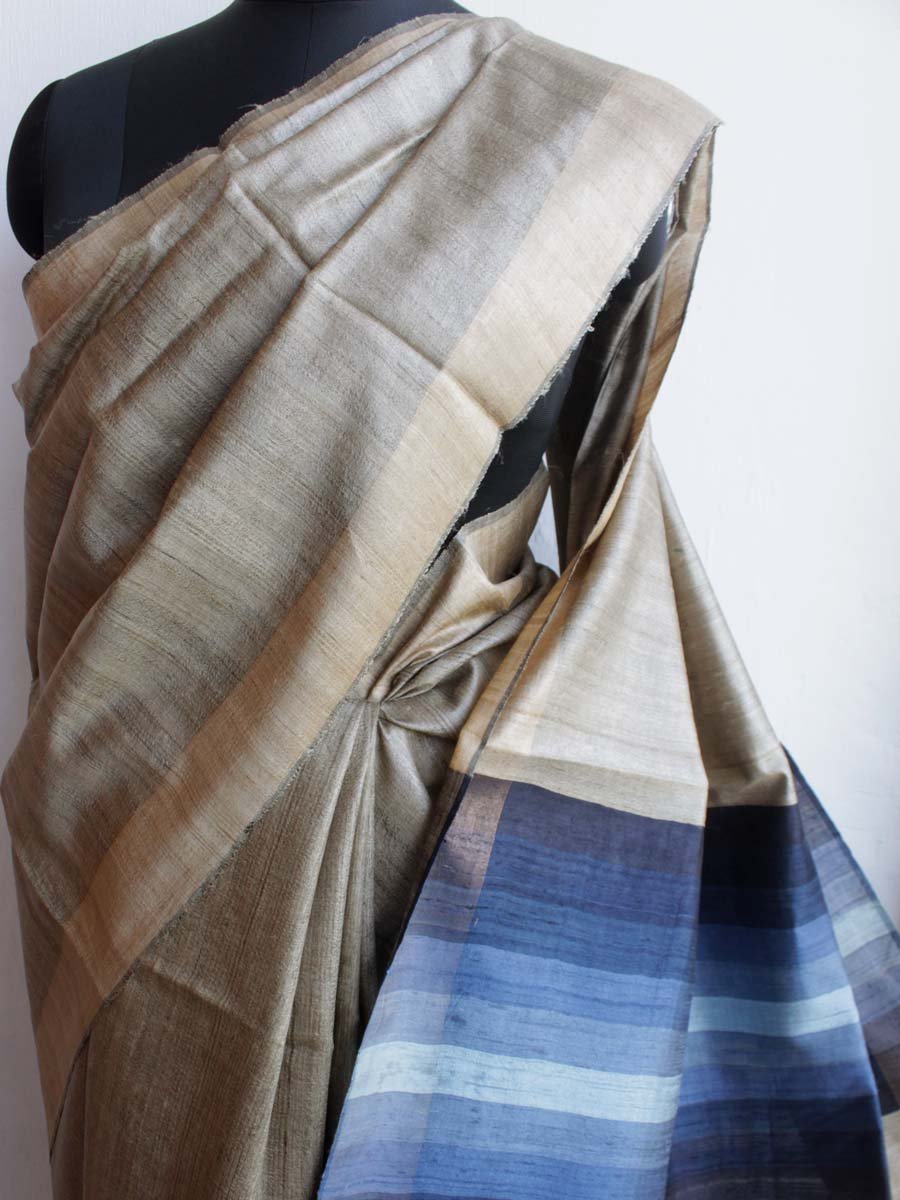 Blue-Palla-Desi-tassar-Bhagalpur-silk-Saree Blue-Palla-Desi-tassar-Bhagalpur-silk-Saree at Shilphaat.com