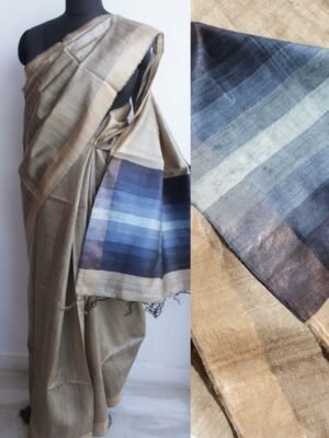 Blue-Palla-Undyed-Desi-tassar-silk-Sari at old.shilphaat.com