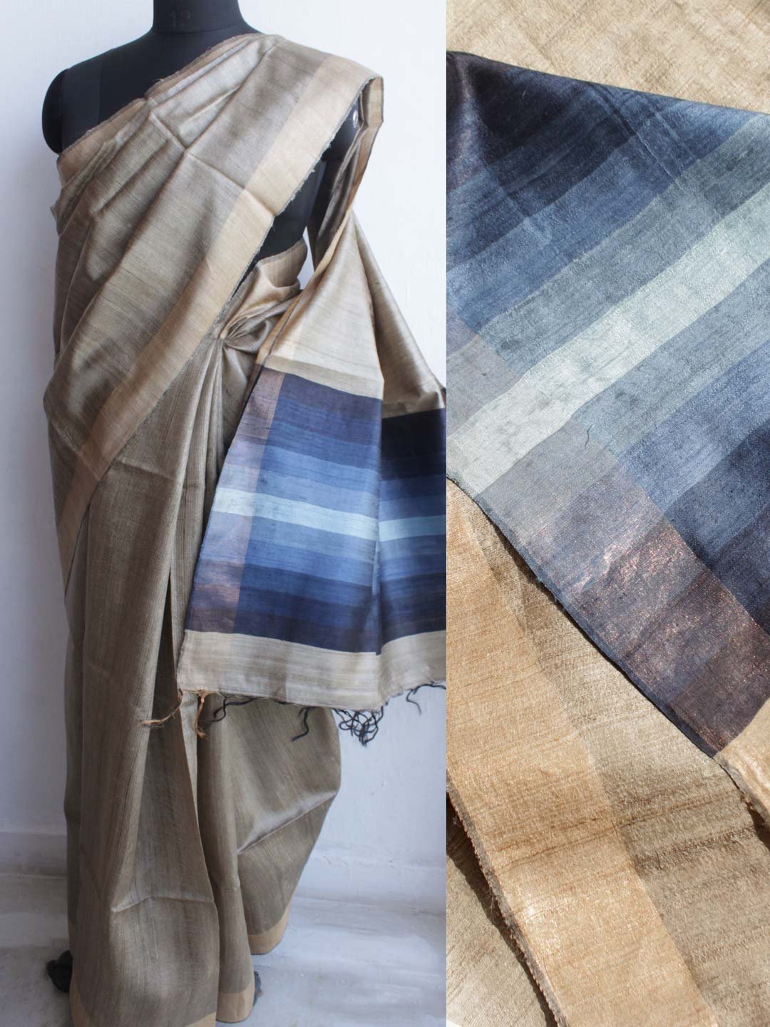 Blue-Palla-Undyed-Desi-tassar-silk-Sari Blue-Palla-Undyed-Desi-tassar-silk-Sari at old.shilphaat.com