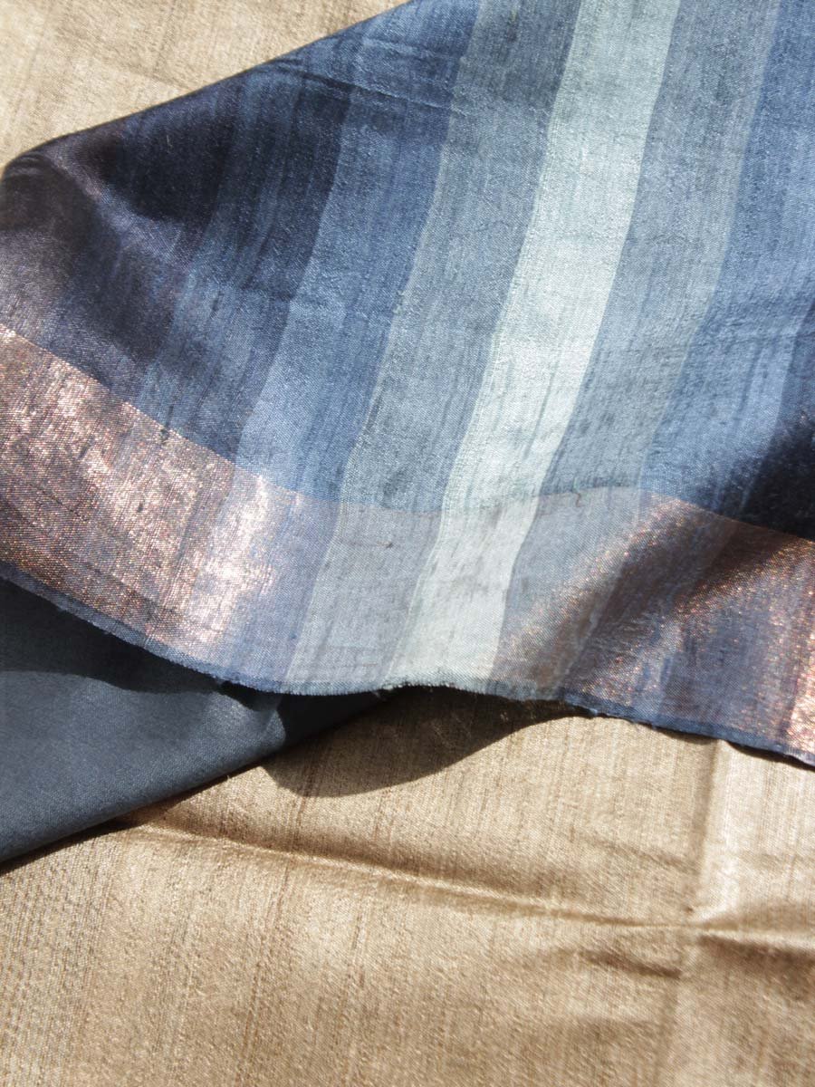 Blue-Palla-Undyed-pure-Desi-tussar-silk-Sari Blue-Palla-Undyed-pure-Desi-tussar-silk-Sari at Shilphaat.com
