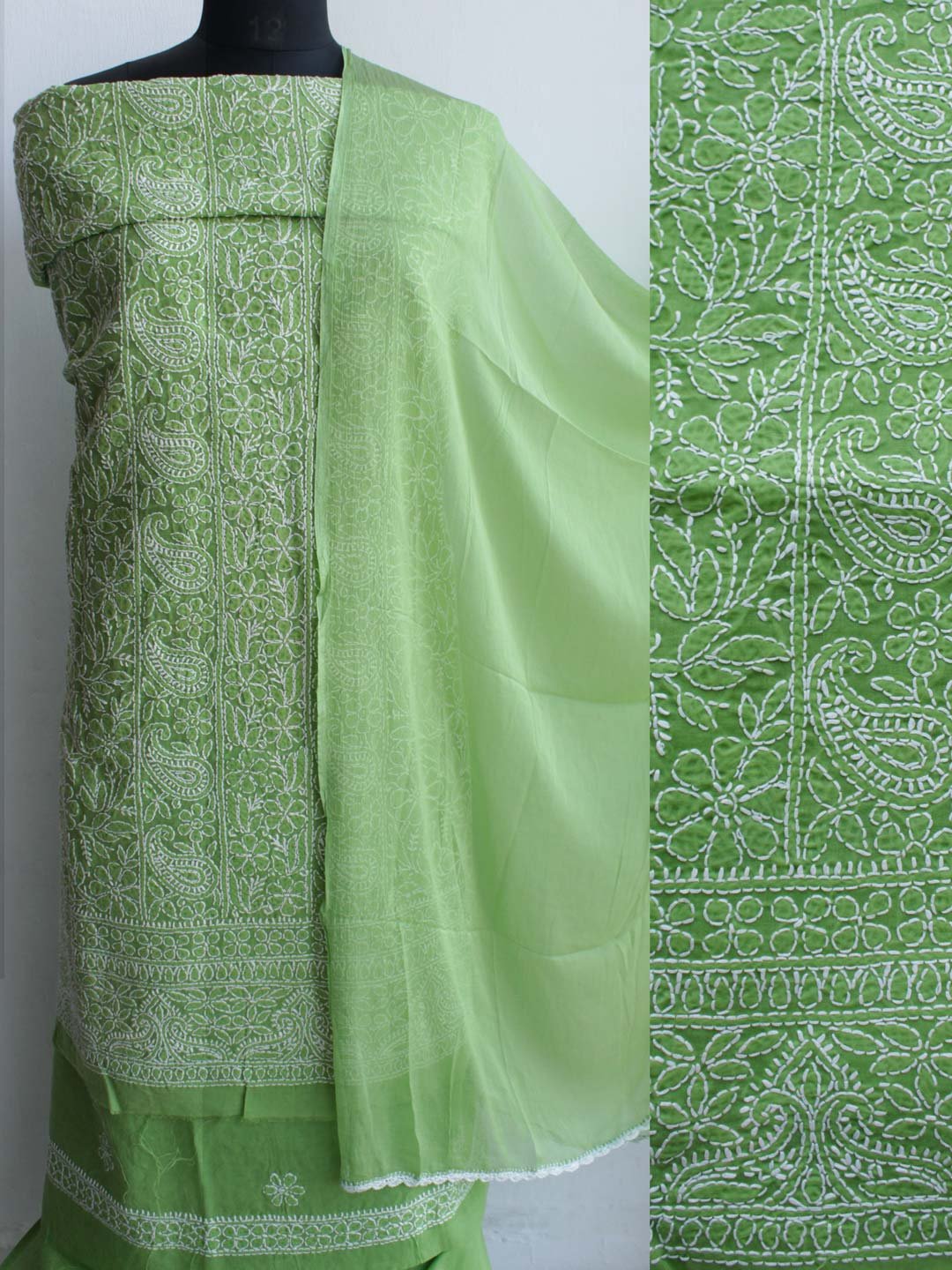 Leaf-Green-jaal-chikankari-cotton-dress-material Leaf-Green-jaal-chikankari-cotton-dress-material at Shilphaat.com