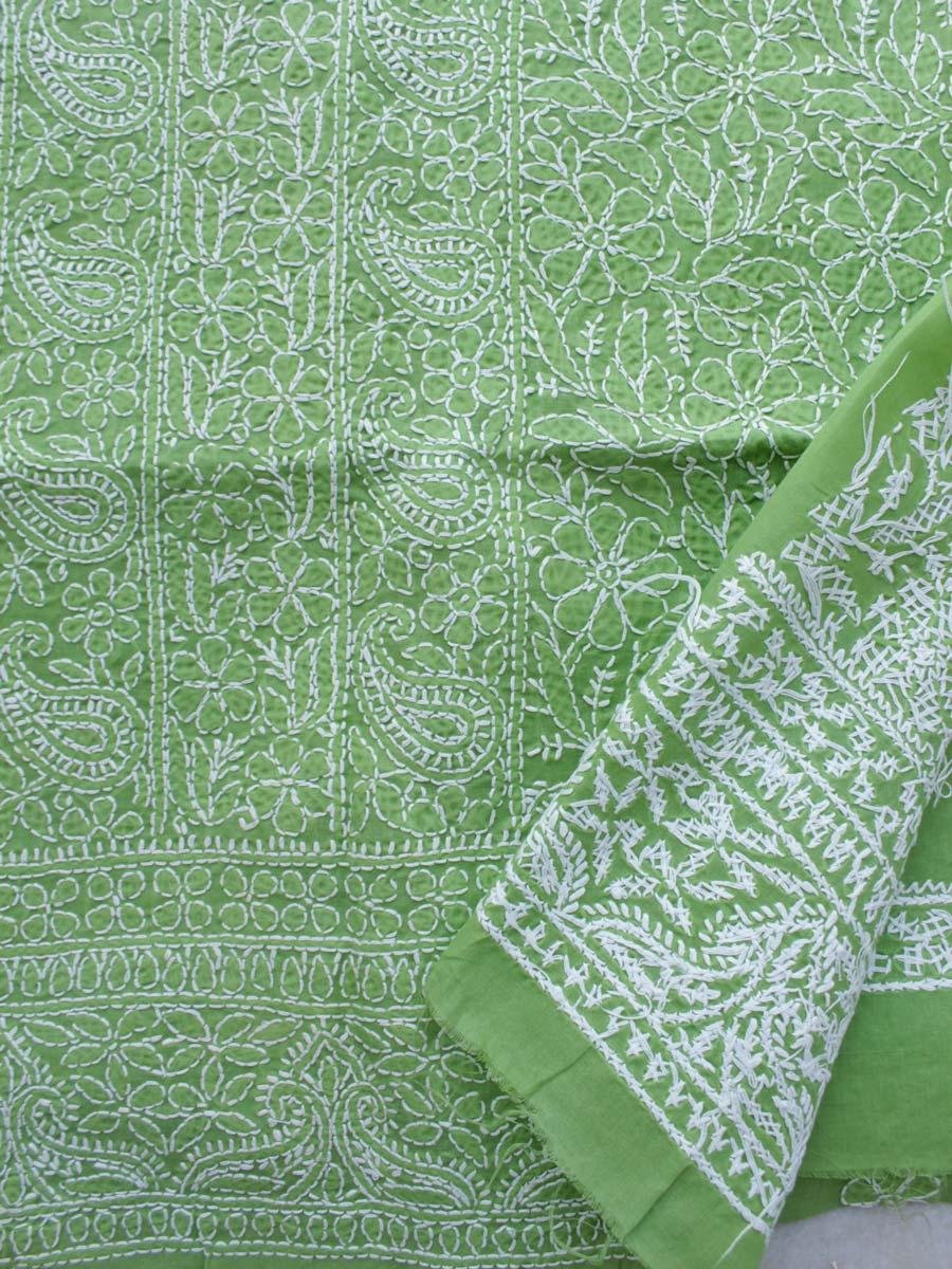 Leaf-green-jaal-chikankari-cotton-lucknowi-suit Leaf-green-jaal-chikankari-cotton-lucknowi-suit at Shilphaat.com