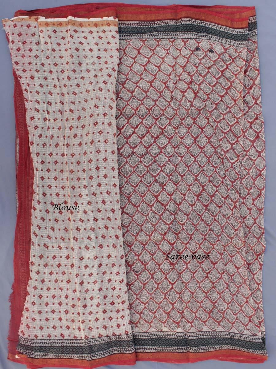 Maroon-and-black--Block-printed-kota-doria-saree Maroon-and-black--Block-printed-kota-doria-saree