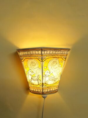 Yellow-peacocks-Tholu-Bommalata-wall-lamp at Shilphaat.com