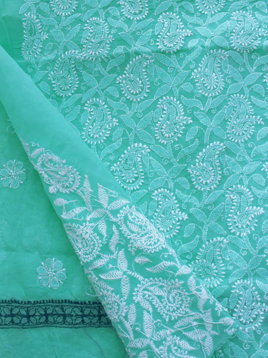 turquoise-green-jaal-chikankari-cotton-lucknowi-suit turquoise-green-jaal-chikankari-cotton-lucknowi-suit at Shilphaat.com