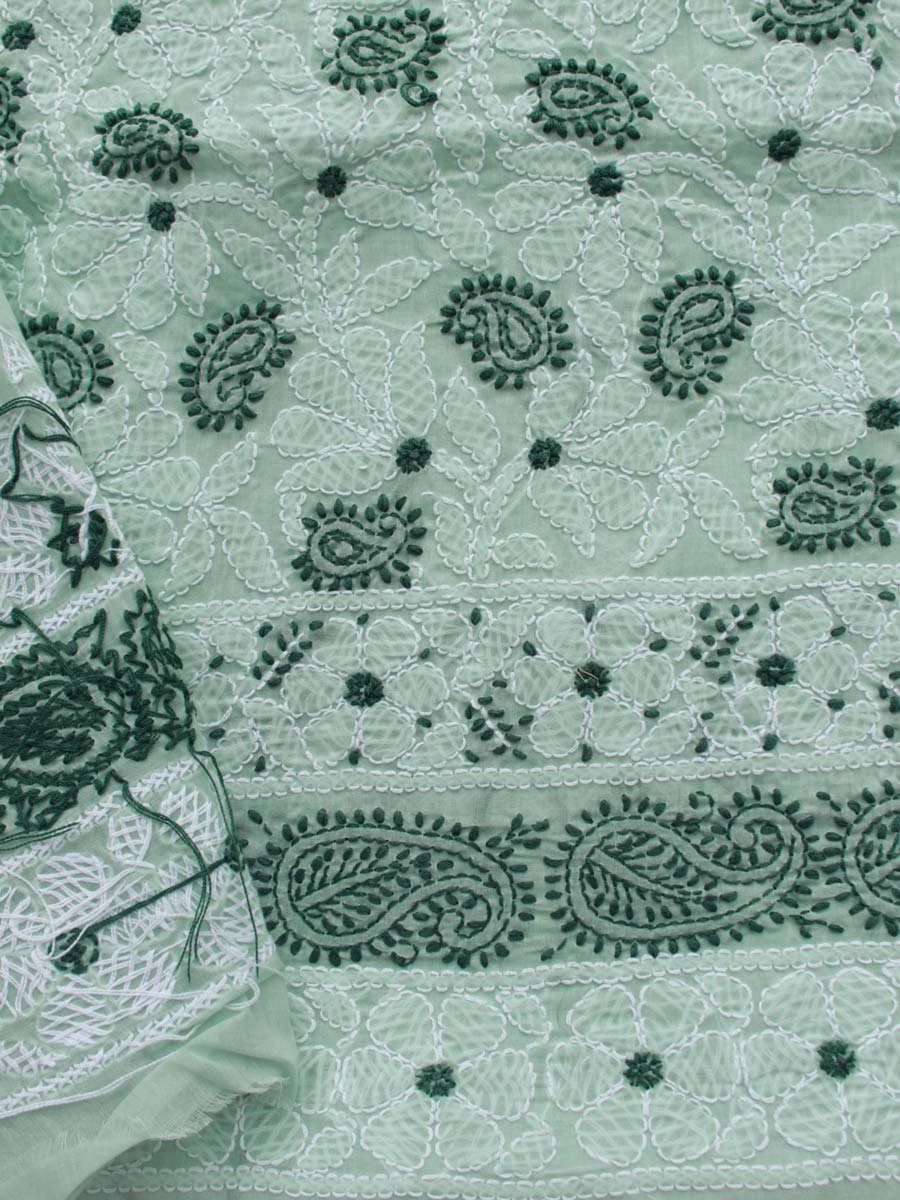 Pale-mint-green-paisley-chikankari-cotton-lucknowi-suit Pale-mint-green-paisley-chikankari-cotton-lucknowi-suit at Shilphaat.com