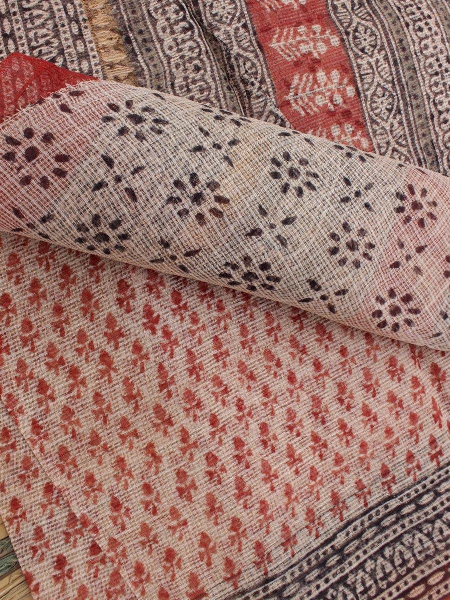 Ochre-Red-bagru-printed-Kota-cotton-saree Ochre-Red-bagru-printed-Kota-cotton-saree at Shilphaat.com