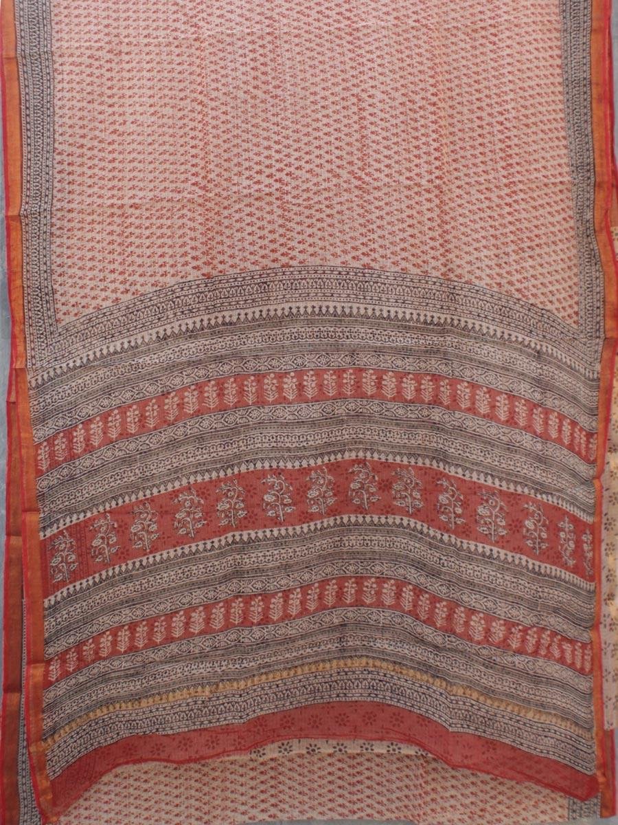 Ochre-Red-block-printed-Kota-cotton-sari Ochre-Red-block-printed-Kota-cotton-sari at Shilphaat.com