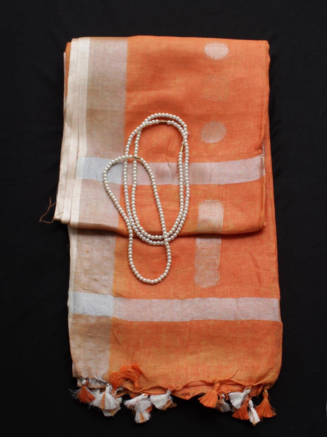 Rust-Orange-Silver-zari-pure-linen-saree Rust-Orange-Silver-zari-pure-linen-saree at Shilphaat.com