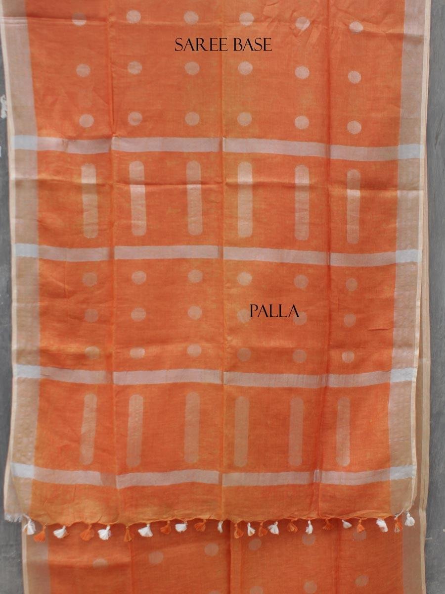 Rust-Orange-Silver-zari--pure-silken-linen-sari Rust-Orange-Silver-zari--pure-silken-linen-sari at Shilphaat.com