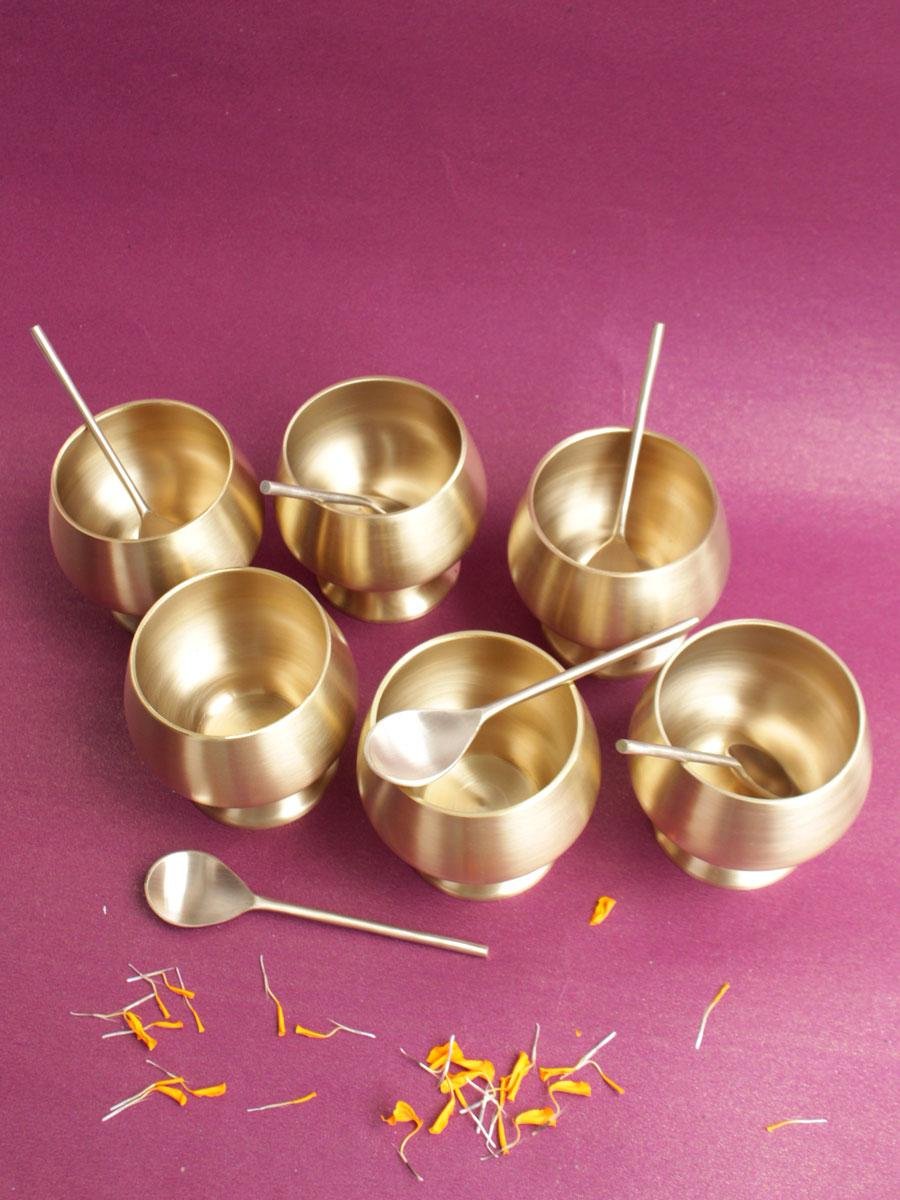 handcrafted-6-brass-dessert-bowl-and-spoon-set handcrafted-6-brass-dessert-bowl-and-spoon-set at Shilphaat.com