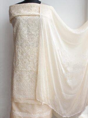 Beige-chikankari-cotton-dress-material at Shilphaat.com