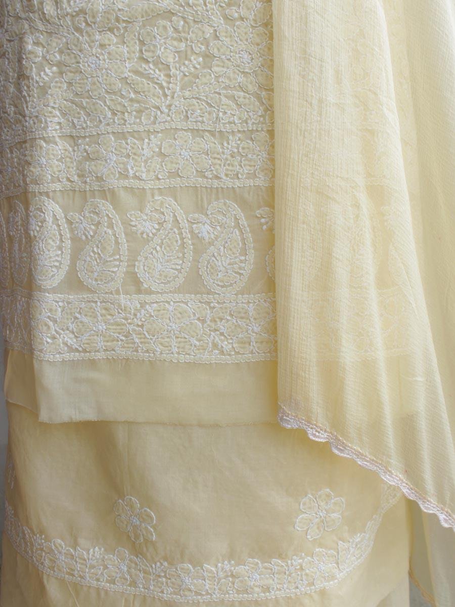 Butter-Yellow-jaal-chikankari-cotton-3pc-lucknowi-suit Butter-Yellow-jaal-chikankari-cotton-3pc-lucknowi-suit at Shilphaat.com