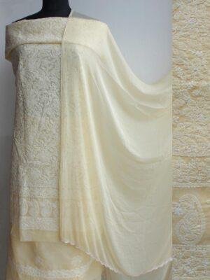 Butter-Yellow-jaal-chikankari-cotton-dress-material at Shilphaat.com