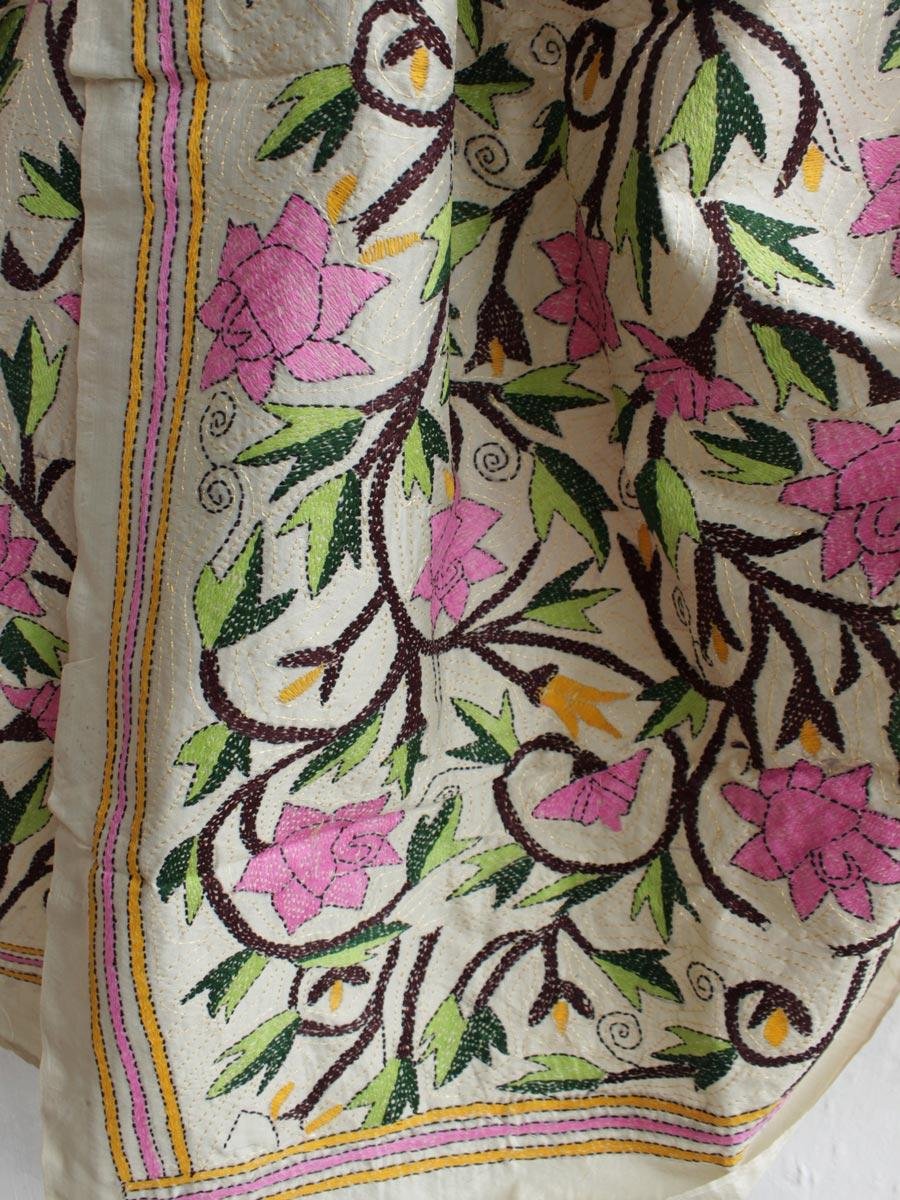 Dull-Pink-Roses-kantha-embroidered-silk-dupatta Dull-Pink-Roses-kantha-embroidered-silk-dupatta at Shilphaat.com