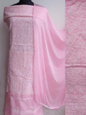Rose-Pink-chikankari-cotton-dress-material at Shilphaat.com