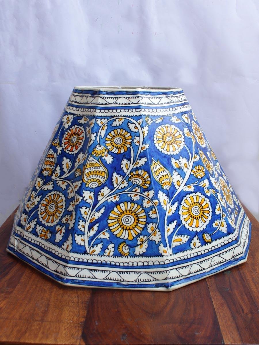 Big-Blue-and-Yellow-Leather-Lampshade Big-Blue-and-Yellow-Leather-Lampshade at Shilphaat.com