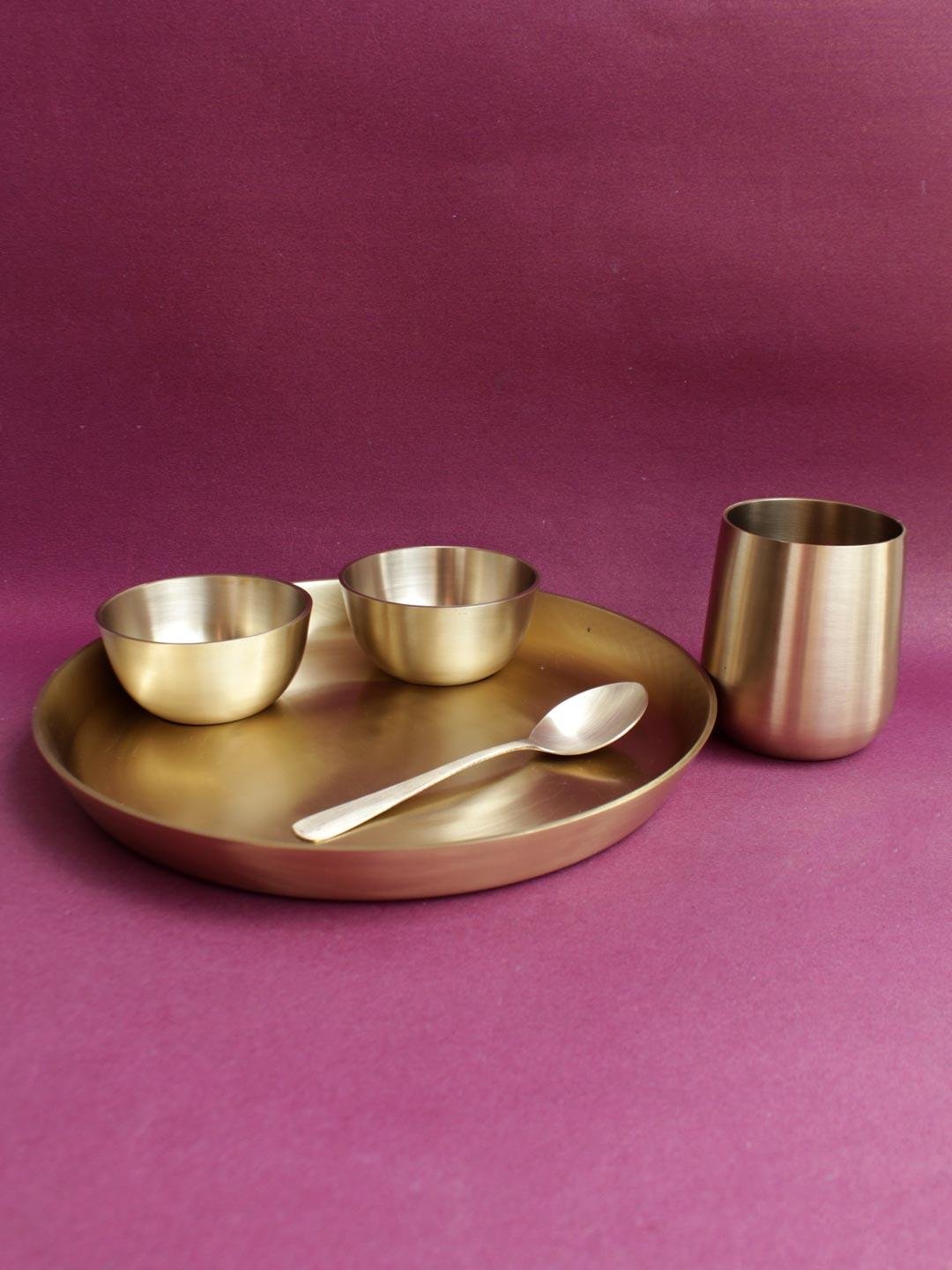 Broad-Base-glass-handcrafted-Brass-thali-set-of-5 Broad-Base-glass-handcrafted-Brass-thali-set-of-5 at Shilphaat.com