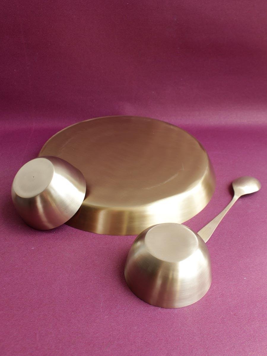 Handcrafted-Brass-Thali,-Katori,-spoon-set Handcrafted-Brass-Thali,-Katori,-spoon-set at Shilphaat.com