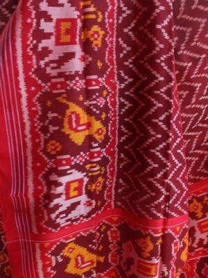 Maroon-Zig-zag-Double-Ikat-Patan-Patola-silk-Dupatta at Shilphaat.com