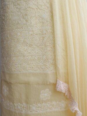 Pale-Yellow-chikankari-cotton-3pc-lucknowi-suit at old.shilphaat.com