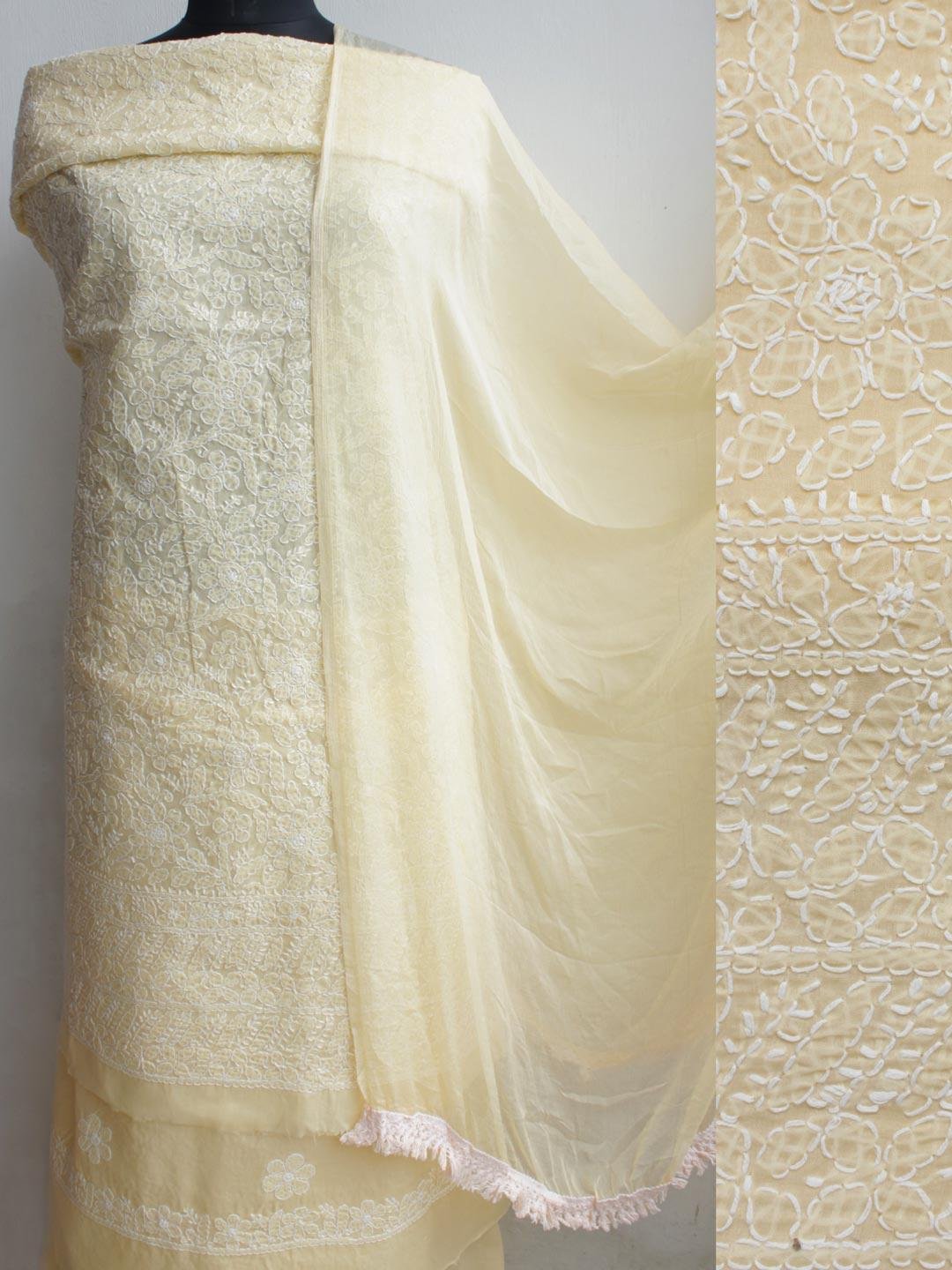 Pale-Yellow Chikankari cotton dress-material Pale-Yellow Chikankari cotton dress-material at Shilphaat.com