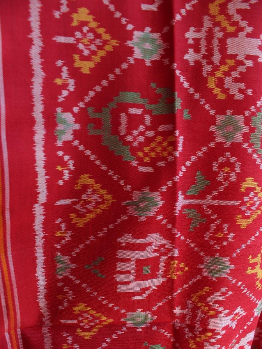 Red-Hathi-popat-Double-Ikat-Patan-Patola-pure-silk-Dupatta Red-Hathi-popat-Double-Ikat-Patan-Patola-pure-silk-Dupatta at Shilphaat.com