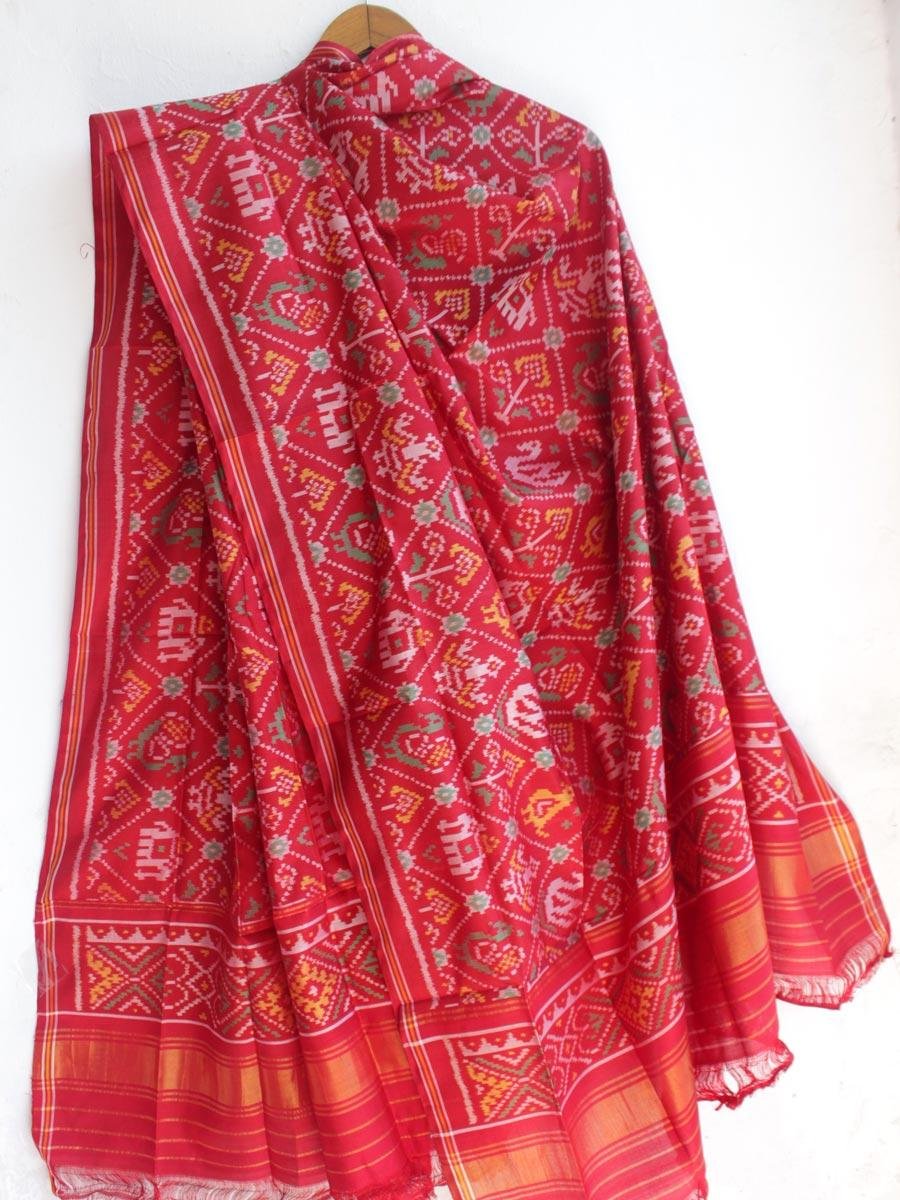 Red-Hathi-popat-semi-Double-Ikat-Patola-Silk-Dupatta Red-Hathi-popat-semi-Double-Ikat-Patola-Silk-Dupatta at Shilphaat.com