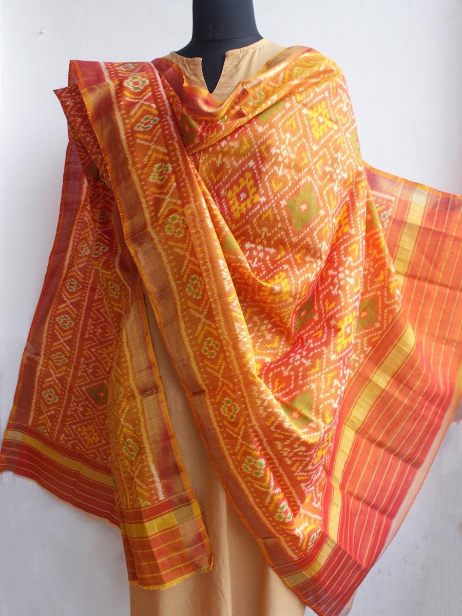 Rust-Orange-patan-patola-silk-dupatta Rust-Orange-patan-patola-silk-dupatta at Shilphaat.com
