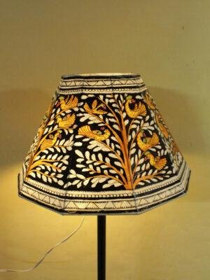 Yellow-Birds-and-Black-Base-Tholu-Bommalata-Lampshade at Shilphaat.com